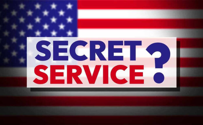 Secret Service text over American flag background