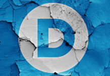 Democrat Party logo on a cracked peeling surface