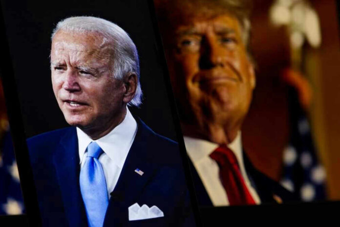 Joe Biden and Donald Trump in separate portraits