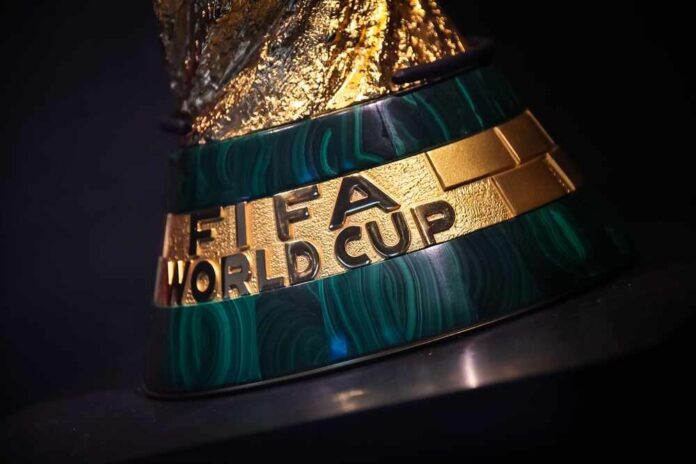 Close-up of the FIFA World Cup trophy showcasing its intricate design