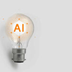 Lightbulb with AI text and digital lines