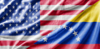United States and Venezuela flags draped together