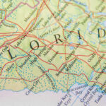 A detailed map of Florida showing roads and geographic features