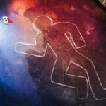 Execution-Style Murder Shocks Nation Crime scene chalk outline with numbered evidence markers.