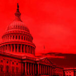 Charge Rocks Republican Senate United States Capitol building under red-tinted sky.