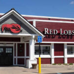Exterior view of a Red Lobster restaurant with a lobster sign