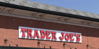 Exterior view of a Trader Joe's grocery store with a prominent sign