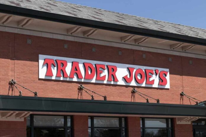 Exterior view of a Trader Joe's grocery store with a prominent sign