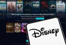 Disney logo displayed on a mobile device with a streaming service interface in the background
