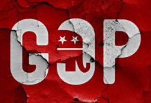 HUGE Upset: Impeached Challenger Dethrones GOP Senator Cracked GOP logo on a red background.