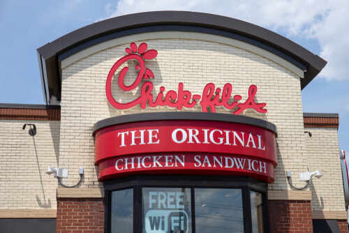 Indianapolis,-,Circa,May,2019:,Chick-fil-a,Chicken,Restaurant.,Despite,Ongoing Exterior view of a Chick-fil-A restaurant featuring a prominent sign