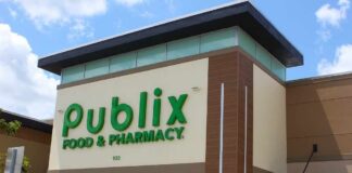 Exterior view of a Publix grocery store with a pharmacy
