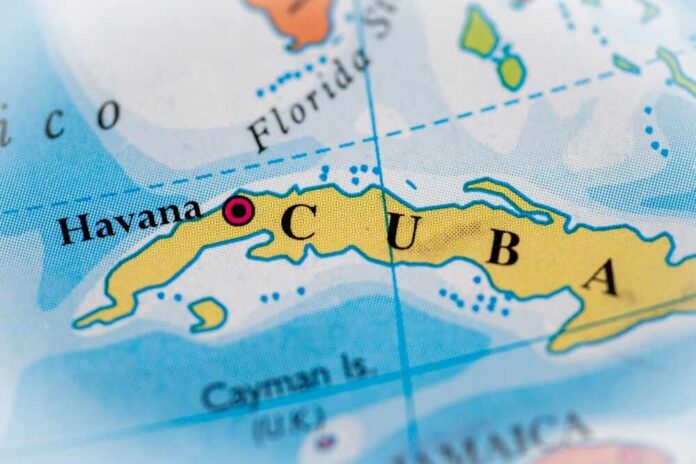 shutterstock_2576451489.jpg Close-up of a map highlighting Cuba and its capital Havana