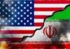 Ceasefire Chaos: U.S. BOMBS Iran Amid Peace Talks A cracked wall displaying the flags of the USA and Iran, symbolizing conflict
