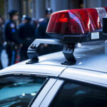 Deadly Thrill Ends With Teen’s Fatal Fall Police car lights with officers blurred in background.