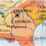 Map close-up of southeastern United States highlighting Georgia and neighboring states