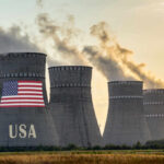 Emergency Powers Flip Switches Nationwide Cooling towers with USA flag and smoke clouds
