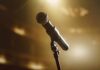 Icon Singer’s Private Battle Stuns Fans Close-up of a microphone on a stage with soft lighting