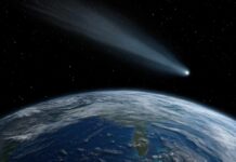 Galactic Sugar Stuns Origin Theories A comet streaking through space above Earth