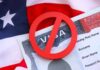 Cartel Ties in Visa Crackdown? A red 'no' symbol over a visa document on an American flag background