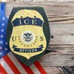 Airport Ambush Stuns Travelers ICE officer badge displayed next to the U.S. flag