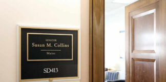 Senator Susan Collins office with nameplate and room number