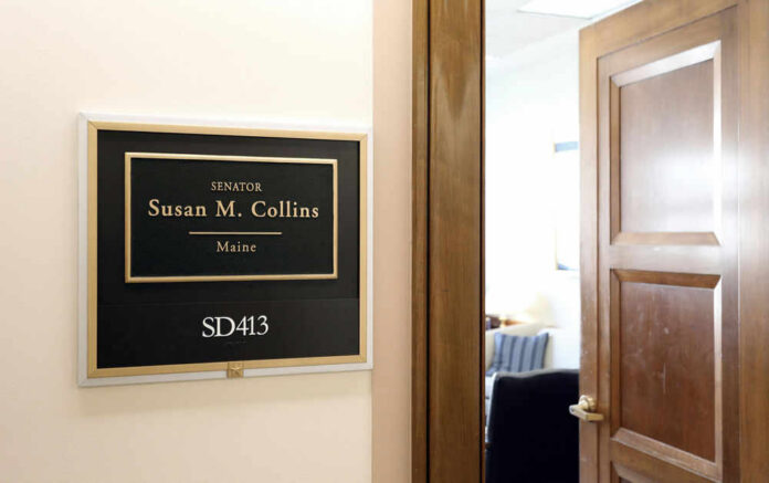 Senator Susan Collins office with nameplate and room number