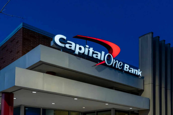 Capital One Bank building at night sky background