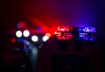 Face Slashed, No Words, Brutal Attack Police car lights shining in the dark.
