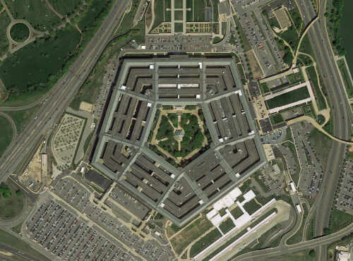 Washington,/,Usa,-,Dec,6,,2019:,Pentagon,Building,Aerial Aerial view of the Pentagon building surrounded by roads and parking lots