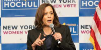 Kamala Harris speaking at event for Kathy Hochul.