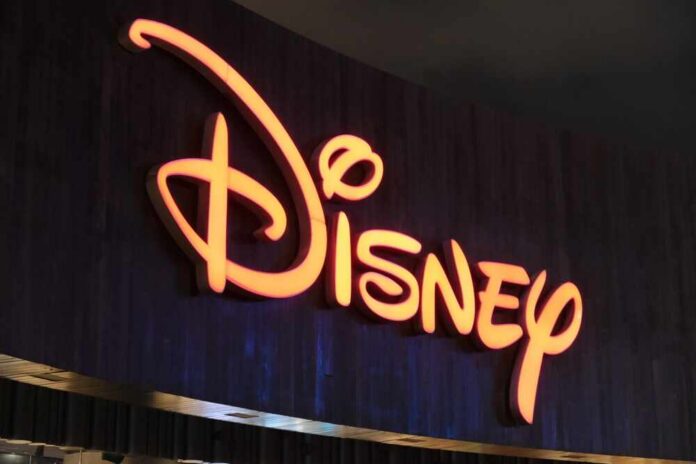 Shanghai,china-august,2nd,2023:,Close,Up,Disney,Store,Sign.,Disney,Company Illuminated Disney logo against a dark background