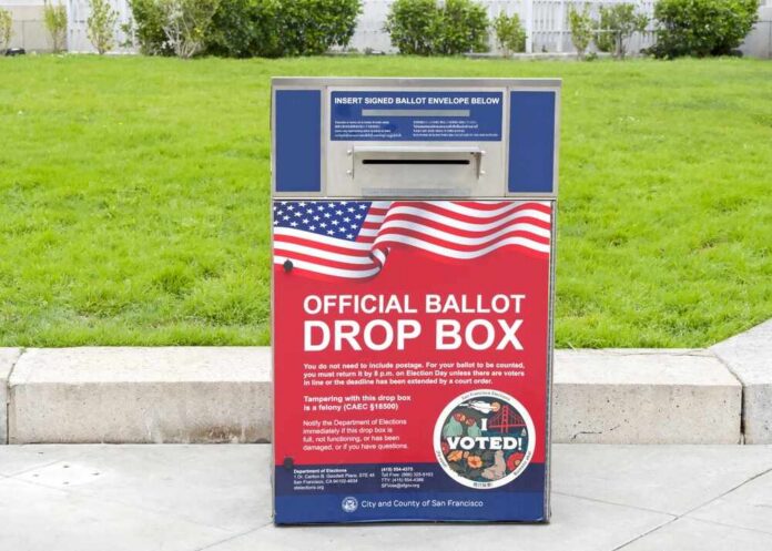 San,Francisco,,Ca,-,March,01,,2024:,Official,Ballot,Drop Official ballot drop box in a park