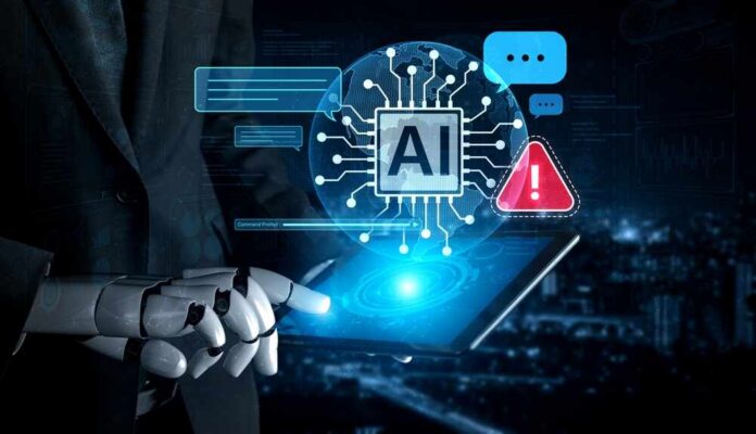 Ai,Interface,Displays,Prompt,Failure,Alert,,Helping,Manage,Incorrect,Output Person holding tablet with AI hologram display