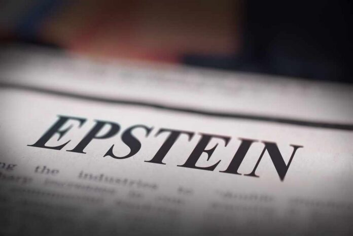A,Shallow,Depth,Of,Field,Close,Up,Photograph,Focusing,On Close-up of a newspaper headline reading 'EPSTEIN'
