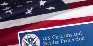 U.S. Customs and Border Protection logo and American flag.