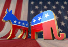 Bipartisan Revolt Over Trump Deal Donkey and elephant symbols with American flag background.