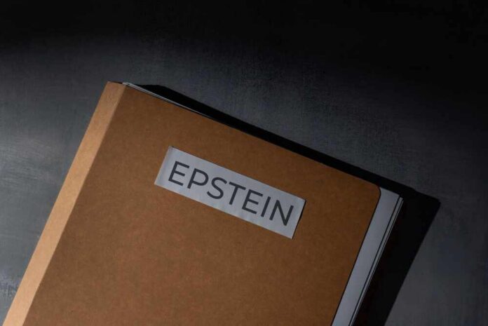 A brown folder with the label 'EPSTEIN' on it