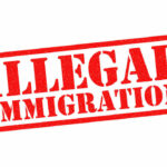 Red illegal immigration stamp on white background