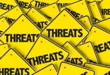 CHILLING: Trump Visit Threatened Yellow signs with the word threats overlapping